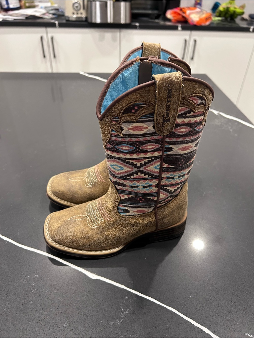 Twister Magan Kids Western Cowboy Boots Aztec Southwestern Print Square Toe